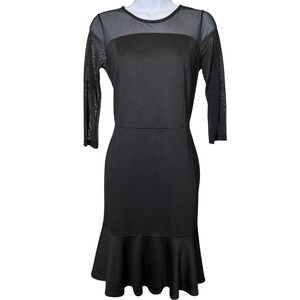 Casual Couture Green Envelope Black Mesh Sheath Dress‎ Sz M Sheer LBD Cocktail